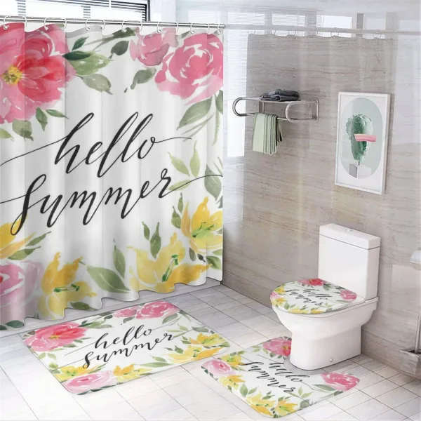 Hand Lettering Summer on a shower curtain