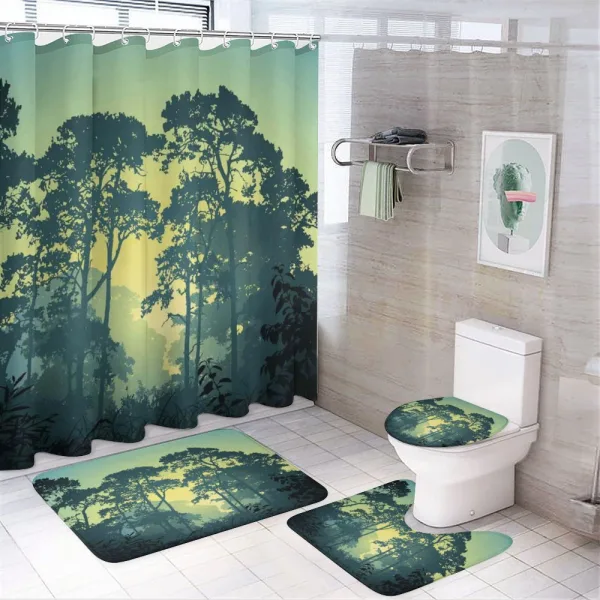 Mist Forest Trees Scene on a shower curtain