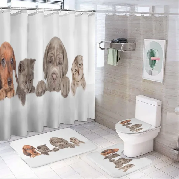 Pets Peeking over Wall on a shower curtain