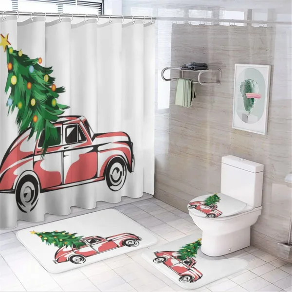 Retro Car Xmas Tree on a shower curtain