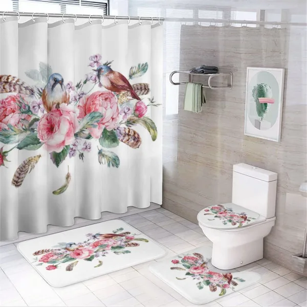 Vintage Roses Birds on a shower curtain
