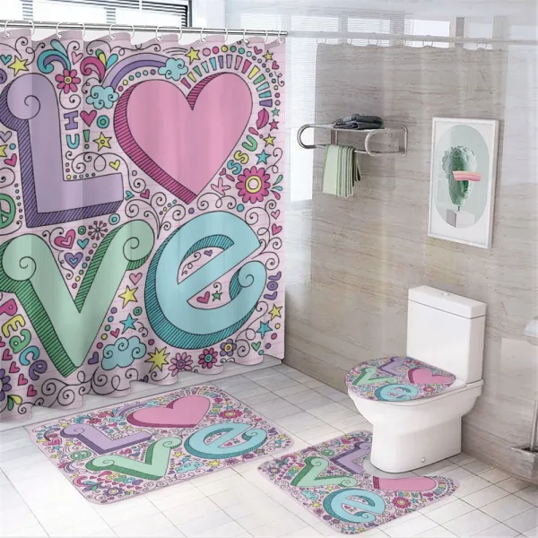 3D Lettering Groovy on a shower curtain