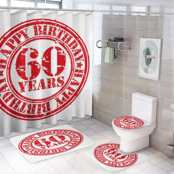 Birthday Stamp Slogan on a shower curtain
