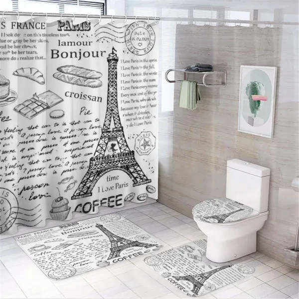 Bonjour Croissan Coffee on a shower curtain