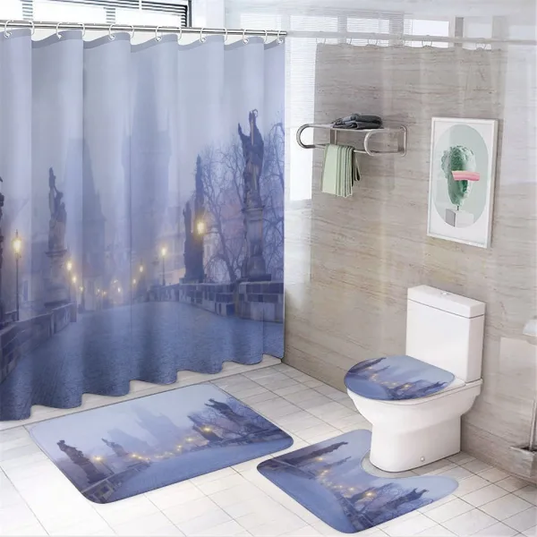 Foggy Prague Streets on a shower curtain