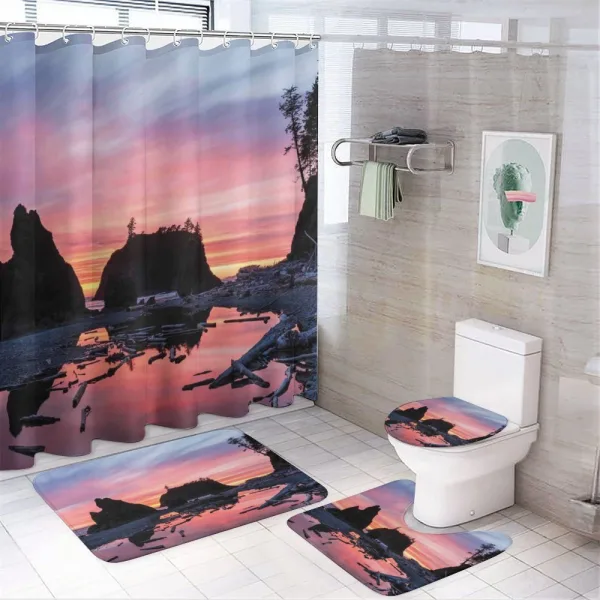 Mystic Beach Skyline on a shower curtain