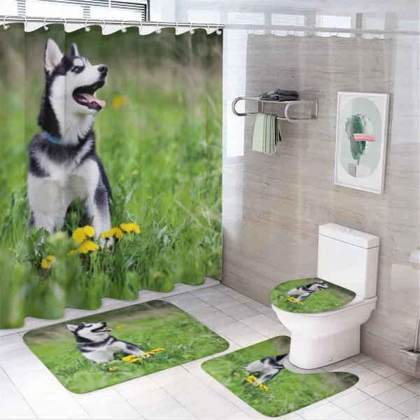 Puppy on Grass on a shower curtain