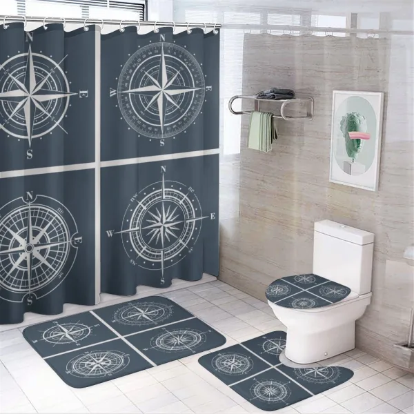 White Compass Design on a shower curtain