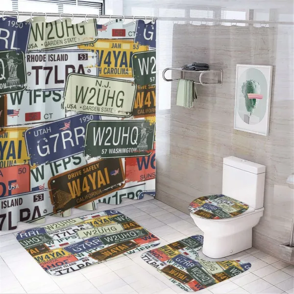 Vintage Travel Plate on a shower curtain