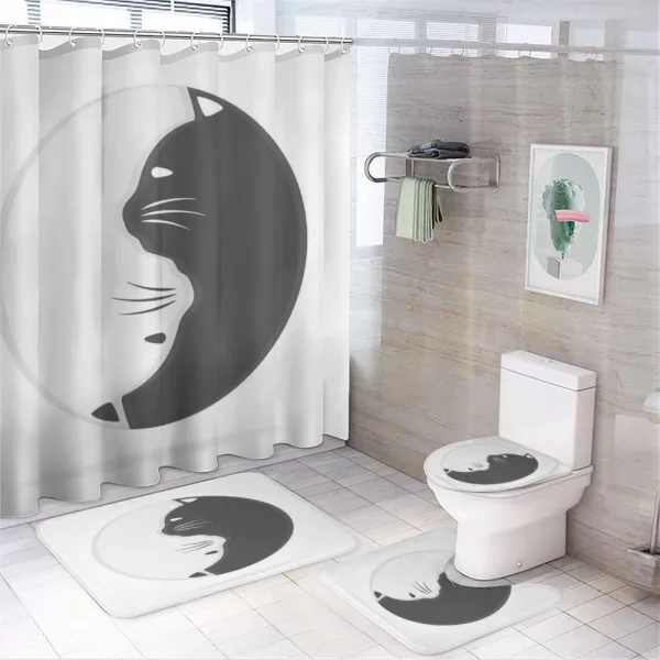 Black and White Cats on a shower curtain