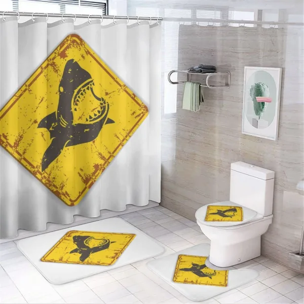 Caution Sgn Sharp Teeth on a shower curtain