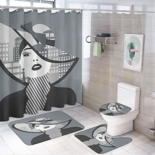 City Silhouette and Lady Art on a shower curtain
