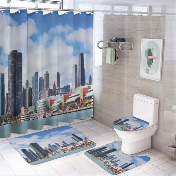 Cloudy Sky City on a shower curtain