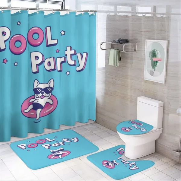 Funny Dog Stars Pool on a shower curtain
