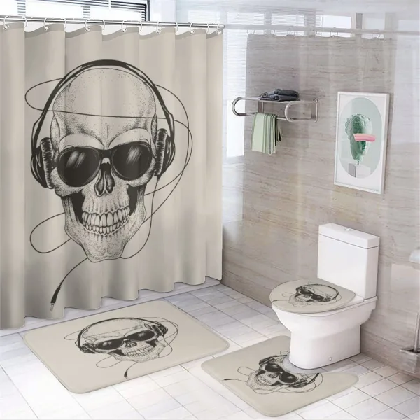 Retro Skull with Headphones on a shower curtain