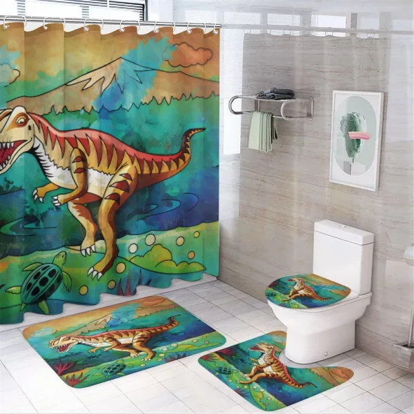 Colorful Velociraptor on a shower curtain