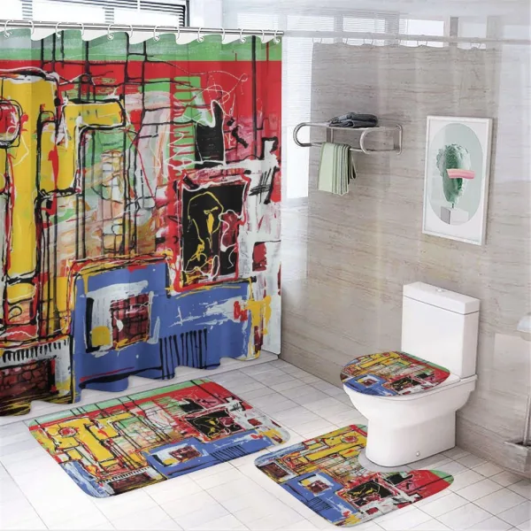 Cubist Grunge Painting on a shower curtain