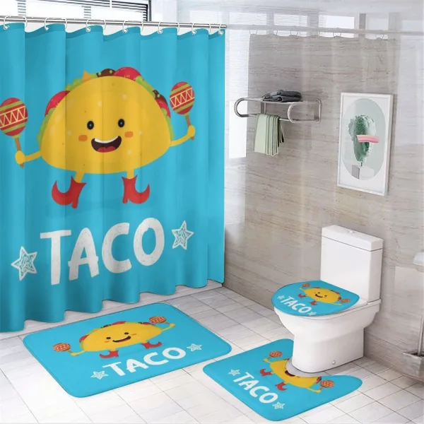 Dancing Funny Taco Cartoon on a shower curtain