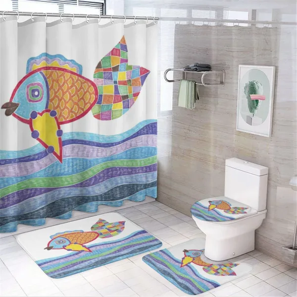 Fish Scales and Squares Doodle on a shower curtain