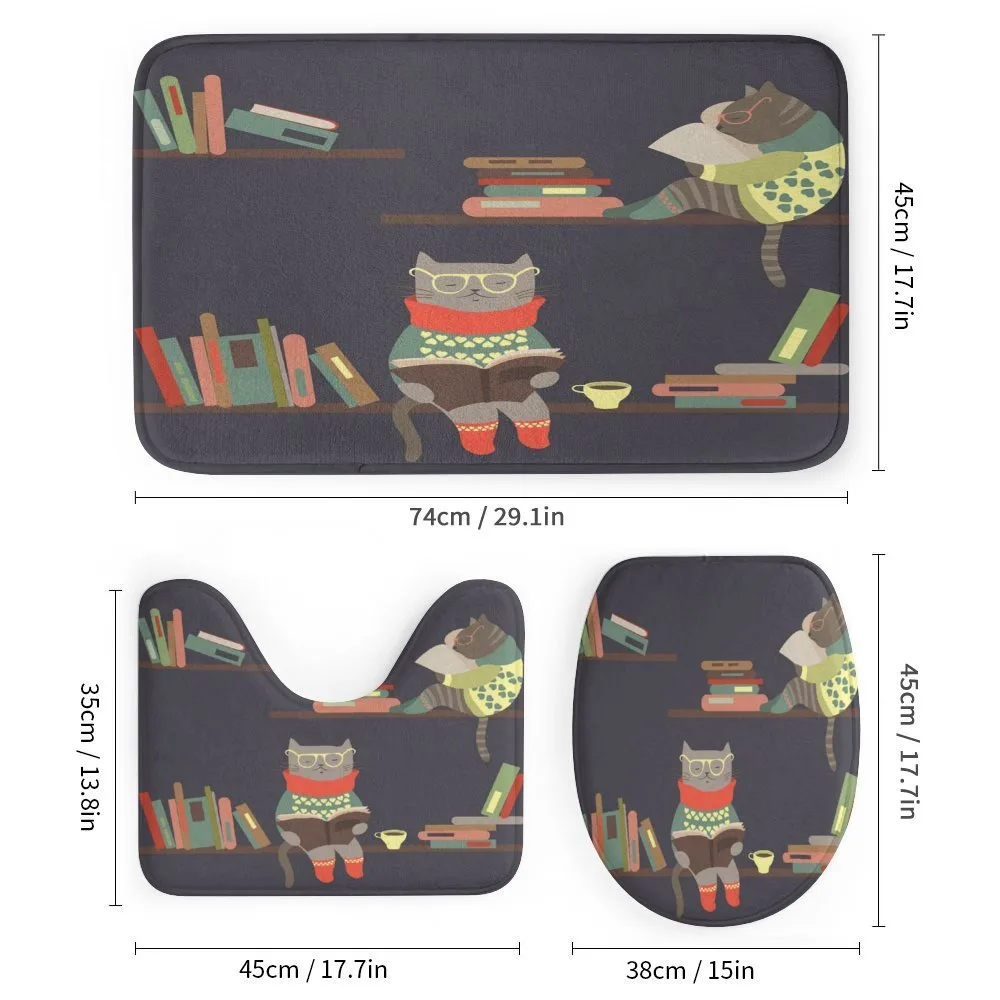 Funny Bookshelf Cat Reading — Detail 1