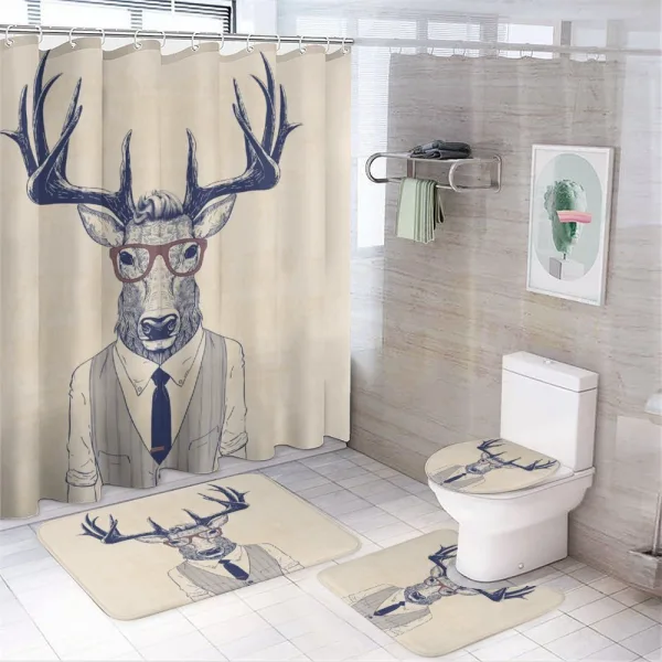 Humanized Manly Deer Art on a shower curtain