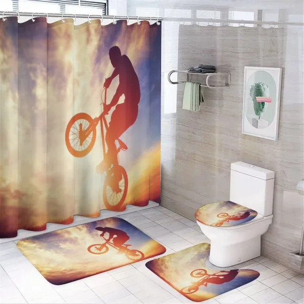 Man on Bike Hazy Sun on a shower curtain