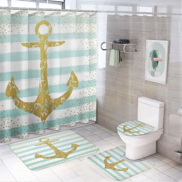 Marine Golden Anchor on a shower curtain