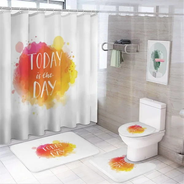 Optimistic Message on a shower curtain