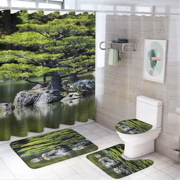 Pine Tree in Lake on a shower curtain