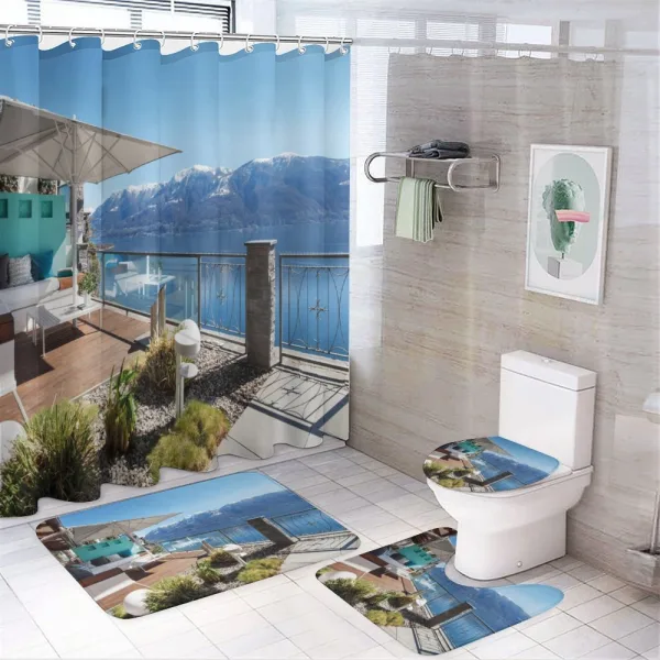 Snowy Mountain Ocean on a shower curtain