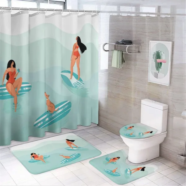 Surfing Girls with a Dog on a shower curtain
