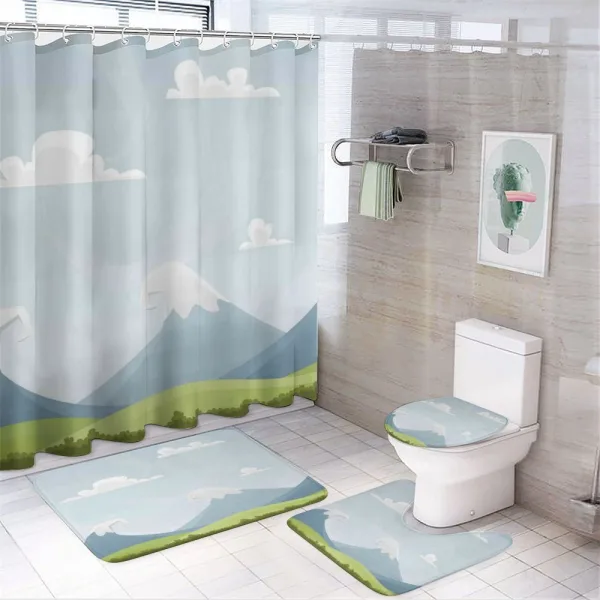 Cartoon Mountains Idyllic on a shower curtain