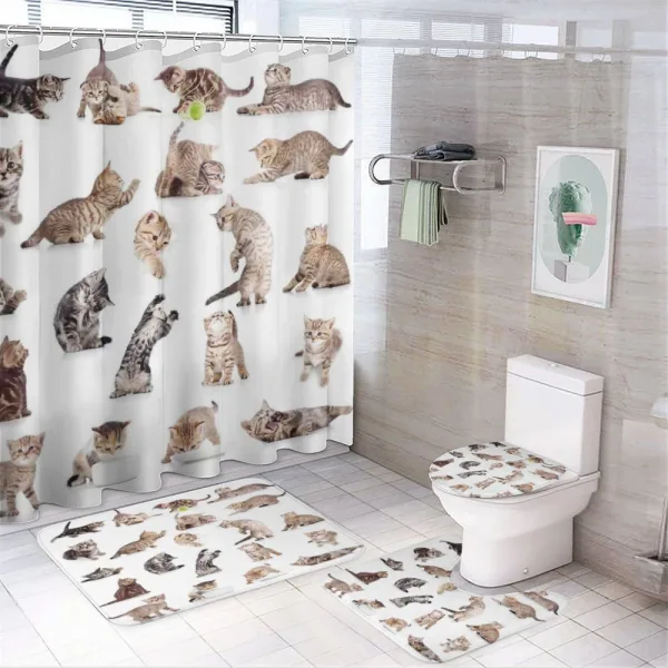 Funny Playful Cats Image on a shower curtain