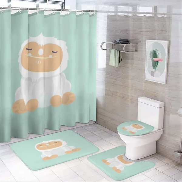 Graphic Happy Yeti on a shower curtain