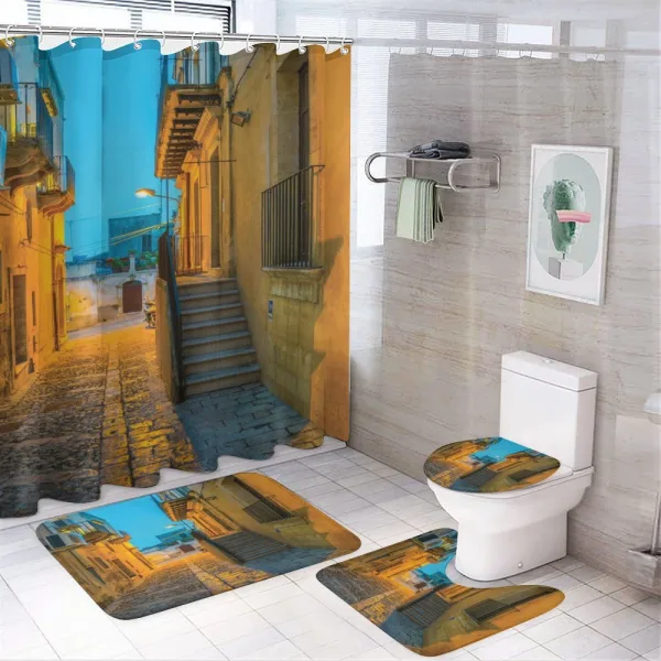 Narrow Alley Street Building on a shower curtain