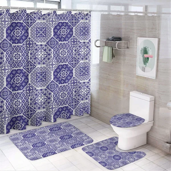 Rhythmic Flowers Motifs on a shower curtain
