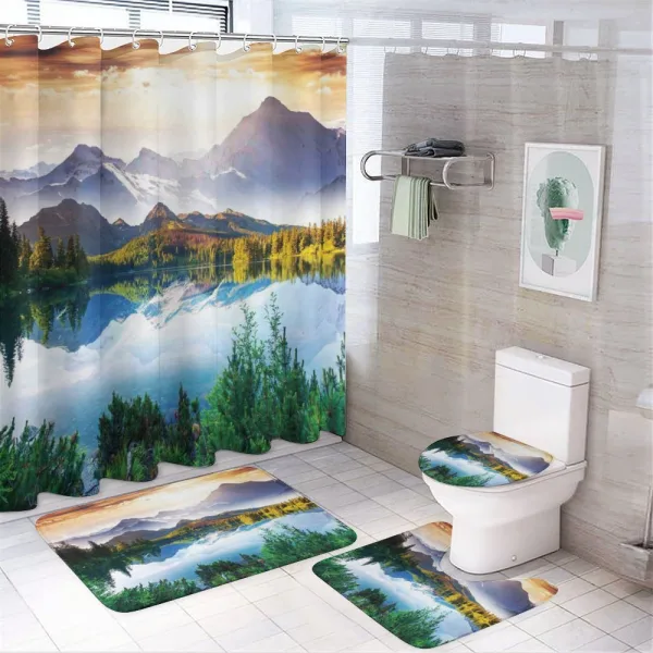 Winter Mountains Morning on a shower curtain