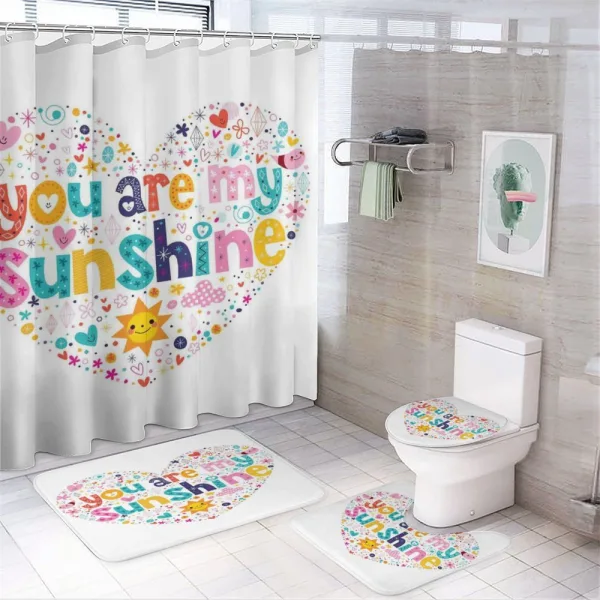 Words with Heart Shapes on a shower curtain