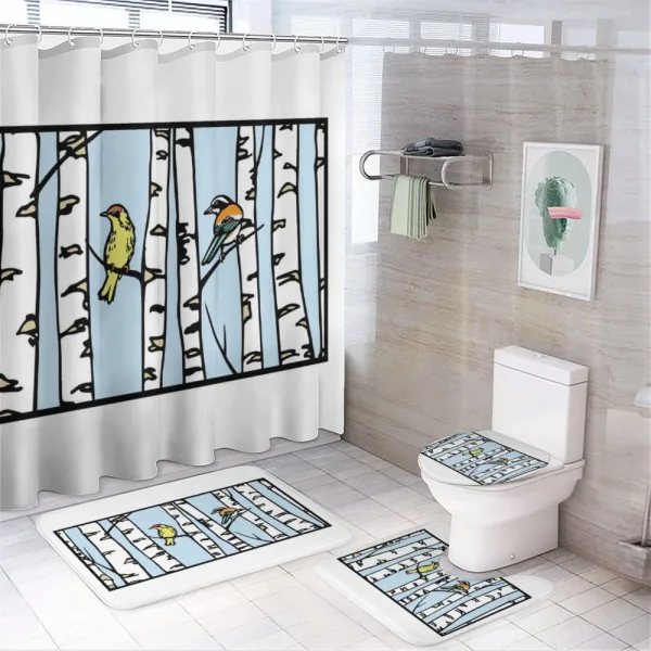Birch Tree Drawing Bark Style on a shower curtain