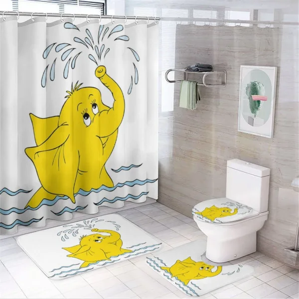 Cartoon Elephant Water on a shower curtain