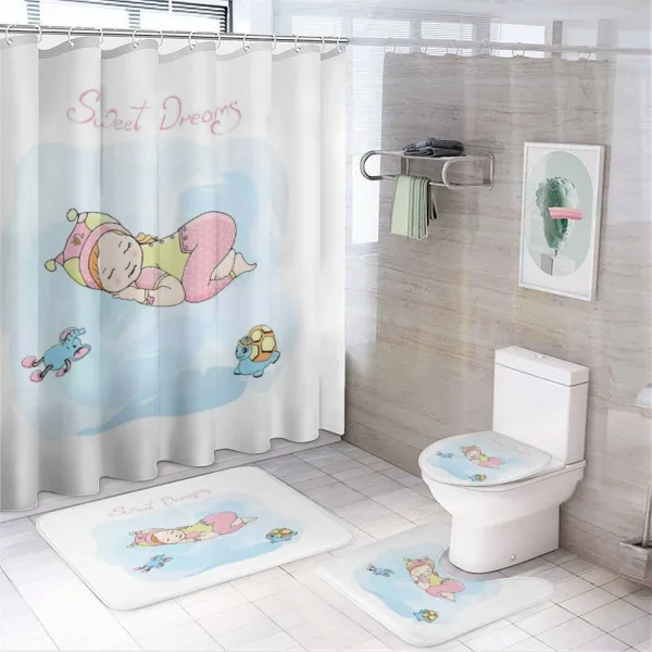 Cartoon Girl Toys on a shower curtain