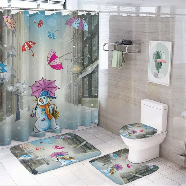 Cartoon Snowman and Umbrella on a shower curtain