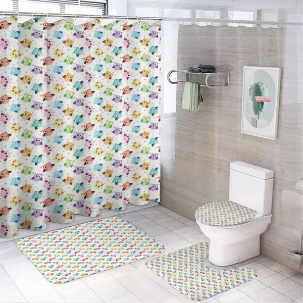 Characters and Dots on a shower curtain