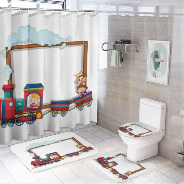 Children on Cartoon Train on a shower curtain