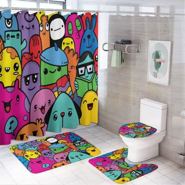 Colorful Doodle Monsters on a shower curtain