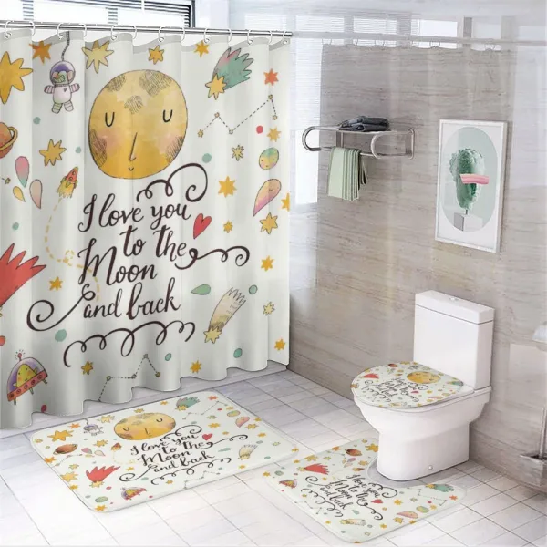 Moon and Back Slogan on a shower curtain
