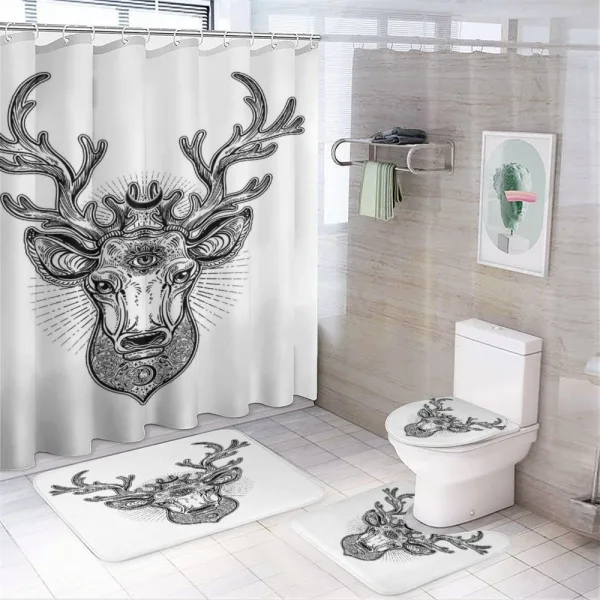 Ornate Deer Head Moon Antlers on a shower curtain