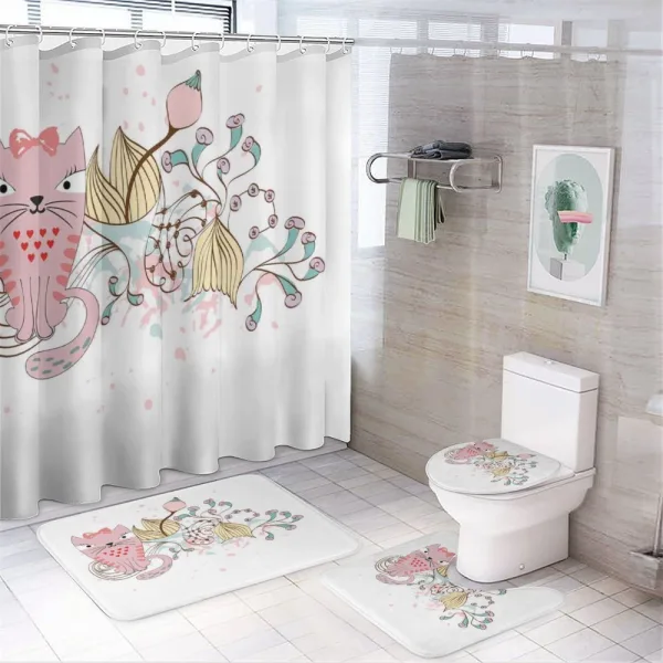 Cartoon House Pet Flowers on a shower curtain
