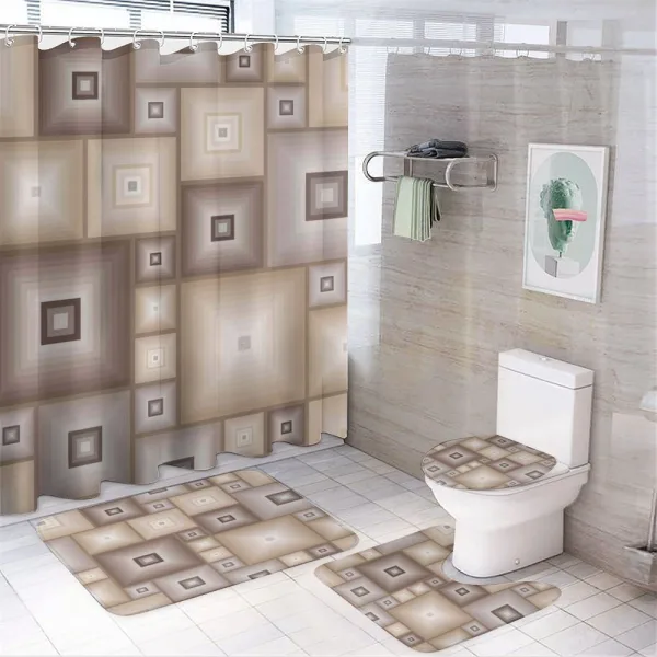 Cubic Square Retro Form on a shower curtain