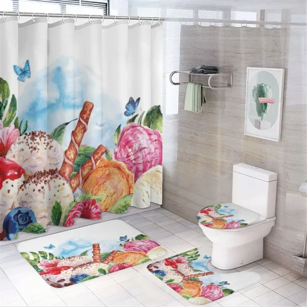 Dessert and Flower Art on a shower curtain
